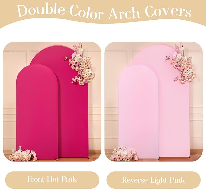 Pink and Hot Pink Arch Cover 2 Set - 7.2FT and 6FT Arch Backdrop Cover Spandex Fitted Wedding Arch Stand Covers for Baby Shower Girls Birthday Party Photo Balloon Arch Covers Stretchy Backdrop