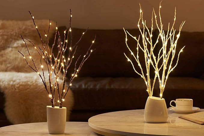 Fudios Lighted Branches with Timer 70 LED Fairy Lights 18in Battery Operated, Willow Branches with Lights for Vase Christmas Holiday Home Decor