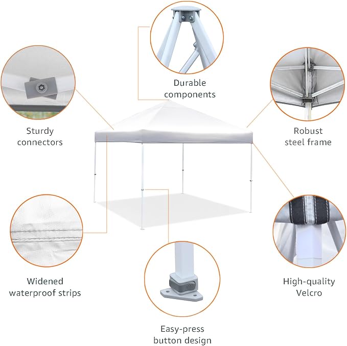 Amazon Basics Outdoor Pop Up 10 x 10 Canopy Tent for Events, Portable with Easy Setup, Sun Shelter, Includes Wheeled Carry Bag, 8 Pegs, 4 Ropes, 4 Weighted Bags, White
