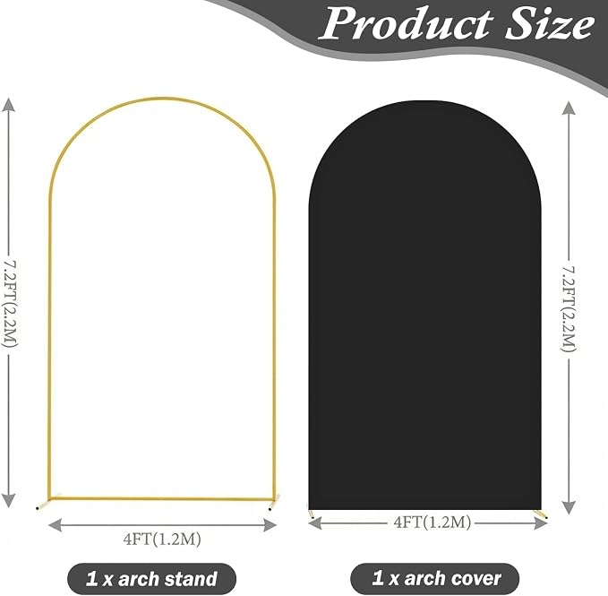 Arttown 7.2FT Gold Metal Arch Backdrop Stand and Black Arch Cover Set Suitable for Wedding Celebrations Birthday Parties Baby Showers Graduation Ceremonies Event Decoration