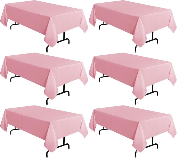 sancua 6 Pack Pink Tablecloth 60 x 102 Inch, Rectangle Table Cloth for 6 Feet Tables - Stain and Wrinkle Resistant Washable Polyester Table Cover for Dining Tables, Valentines Parties