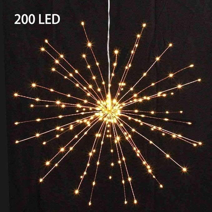PXBNIUYA 1 Pack Starburst Sphere Lights with Remote Control,200 LED Firework Light, 8 Modes Dimmable Waterproof Hanging Fairy Light, Copper Wire Lights for Patio Parties Christmas (Solar Powered)