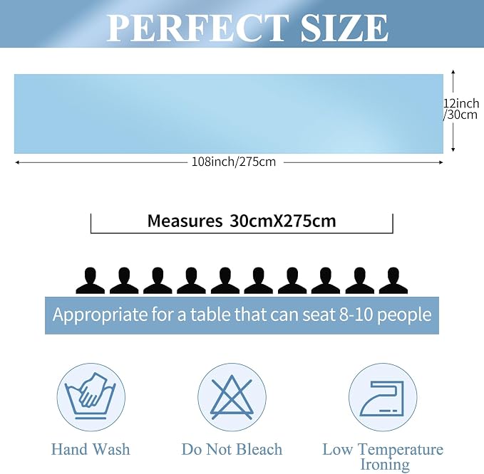 24 Pack Light Blue Satin Table Runners 12 x 108 Inch Long Sky Blue Table Runners for Rectangle Round Tables, Smooth Satin Table Runner for Wedding,Birthday Party Banquets Engagements Decoration