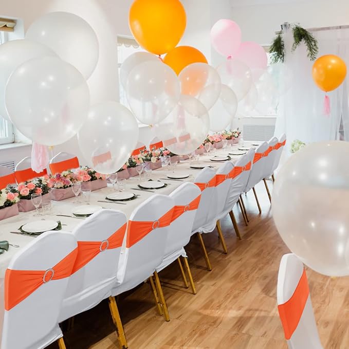 Babenest Spandex Chair Sashes Bows 50PCS Premium Stretch Chair Cover Band with Buckle Slider Universal Elastic Chair Ties for Wedding Party Ceremony Reception Banquet Decoration (Orange)