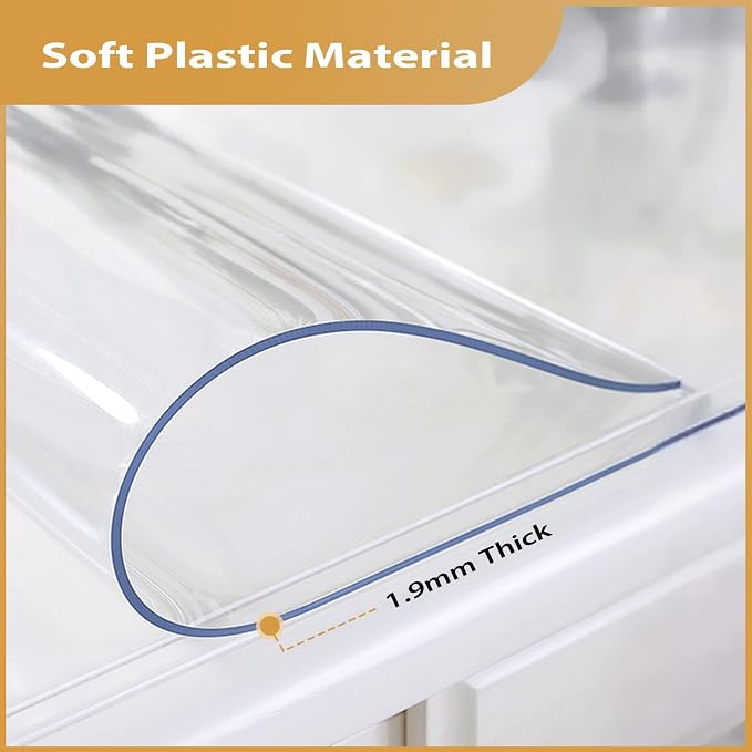 42x84in Clear PVC Table Protector 1.9mm Waterproof Cover | Clear Desk Cover, Clear Desk Mat, Table Cover Tablecloth Protector Rectangle, Table Protector for Dining Room Table