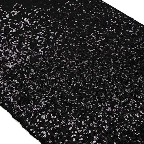 ShinyBeauty Black Table Runner 12" x 108" Sequin Table Runner Glitter Runner for Table Fall Table Runner Halloween Party Table Overlay