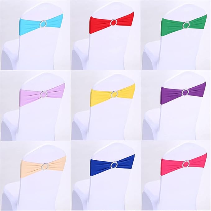 Spandex Chair Sashes Bands 100PCS Stretch Chair Cover Ties Bows with Buckle Slider Wedding Party Reception Banquet Decoration (Purple)