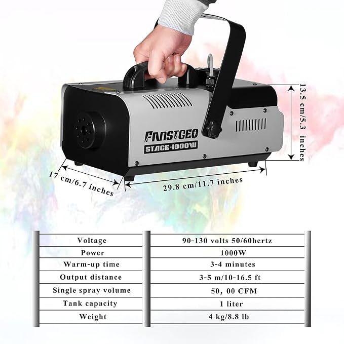 Fog Machine 1000W with Wireless Remote Control and Manual Control, Professional Stage Smoke Machine for DJ Concert Halloween