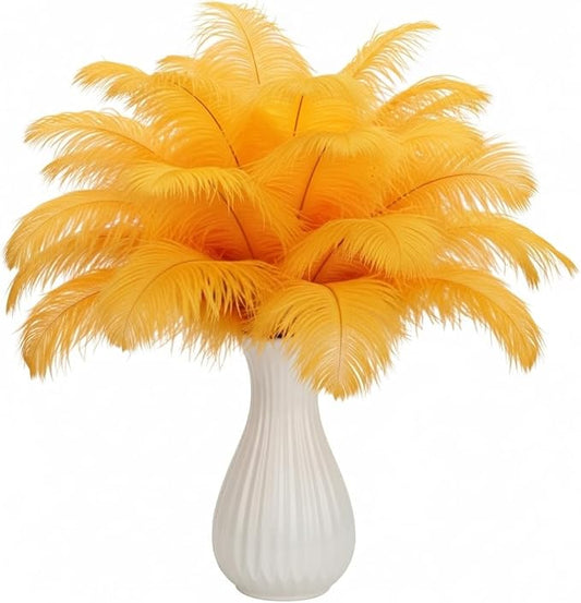 Lamar 20pcs 10-12'' Golden Ostrich Feathers for Wedding Centerpieces, Crafting, Festival Party Deco, Floral Arrangement, Carnival, Mothers Day, Bohemian Home Decor (Golden)