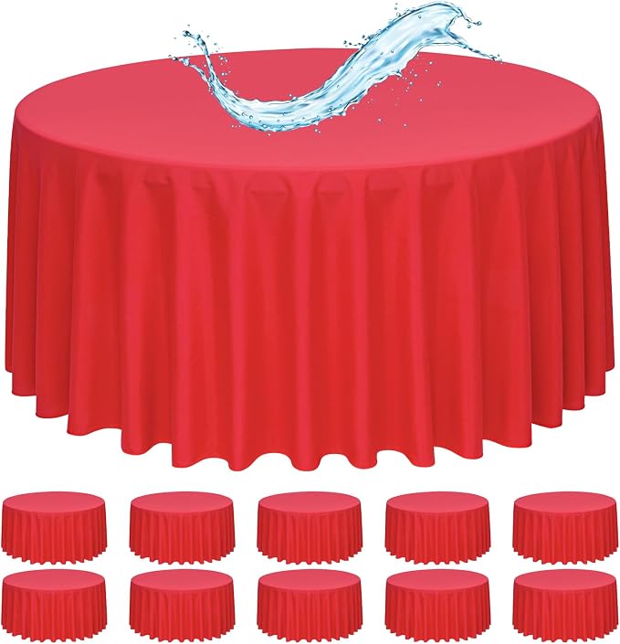 10 Pack Red Round Tablecloth 90 Inch, Waterproof Polyester Table Cloth for Round Tables Red Tablecloths Stain and Wrinkle Resistant Washable Fabric Table Cover for Party Dining Wedding Banquet