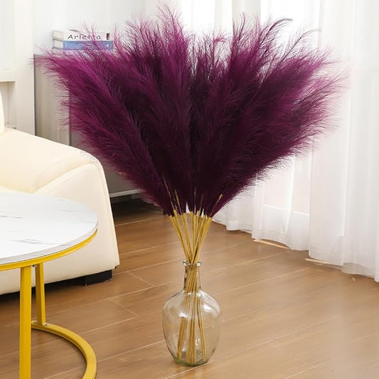 43" Purple Pampas Grass Decor - 8 PCS Tall Faux Pampas Grass Decor Artificial Pompas Grass for Floor Vase Filler Wedding Boho Home Baby Shower Mothers Day Decoration
