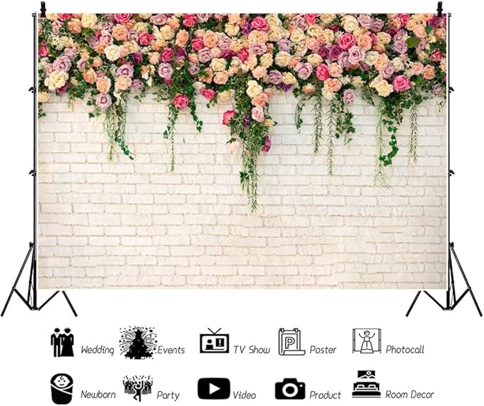 12x10ft Pink Floral Backdrop for Bridal Shower White Wall Photography Background Couple Wedding Party Decorations Bride Engagement Banner Props