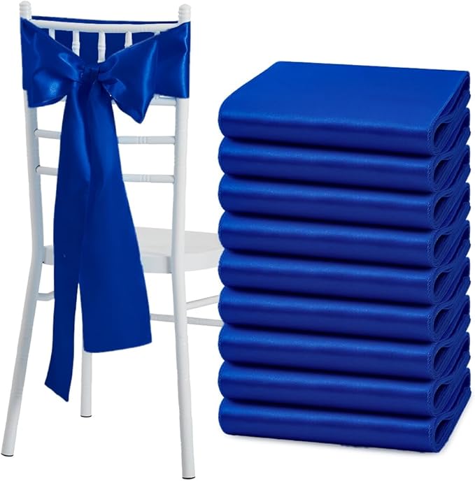 50 Pcs Royal Blue Satin Chair Sashes Bows Universal Chair Cover for Wedding Reception Events Banquets Party, Hotel Event Decorations, 6 x 108 inch