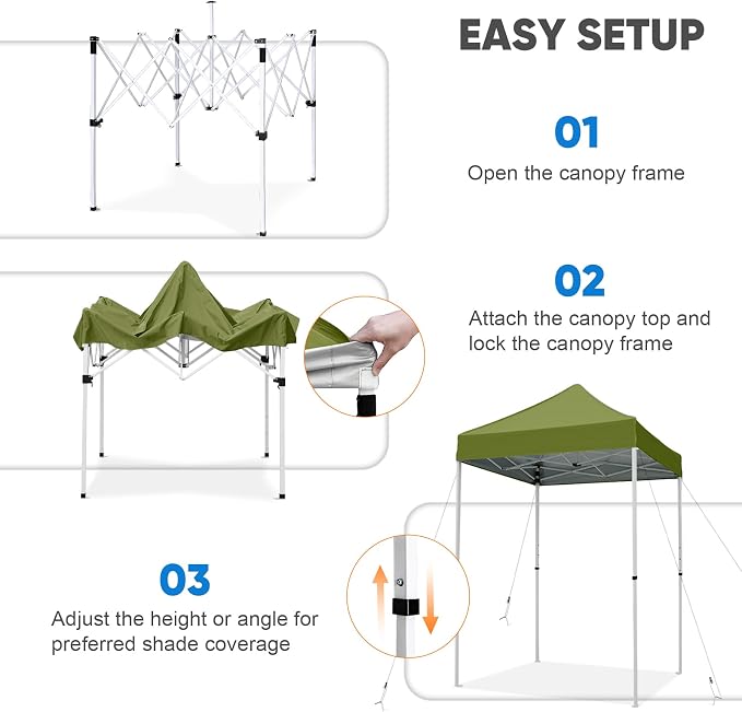 COOS BAY 5x5 Pop Up Canopy Tent, Portable Lightweight Sun Shelter with Carry Bag, Easy Setup Outdoor Canopy for Beach, Camping, Sports & Backyard Shade, Grass Green