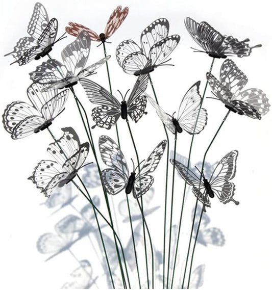 3D Butterfly Garden Stake Decor,10"PVC Butterfly Garden Decor for Outside,Shaking Head Artificial Butterflies for Cake Bouquet Wall Lawn Pathway Plant Pot Flower Bed Yard Decor (50, Black)