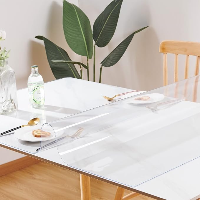 Clear Table Cover Protector 20 x 63 Inch, 1.5mm Thick Plastic Desk Protector Mat, Rectangular Waterproof PVC Placemats, Transparent Mat for Desktop, Dining Room Table, Office Writing Desk
