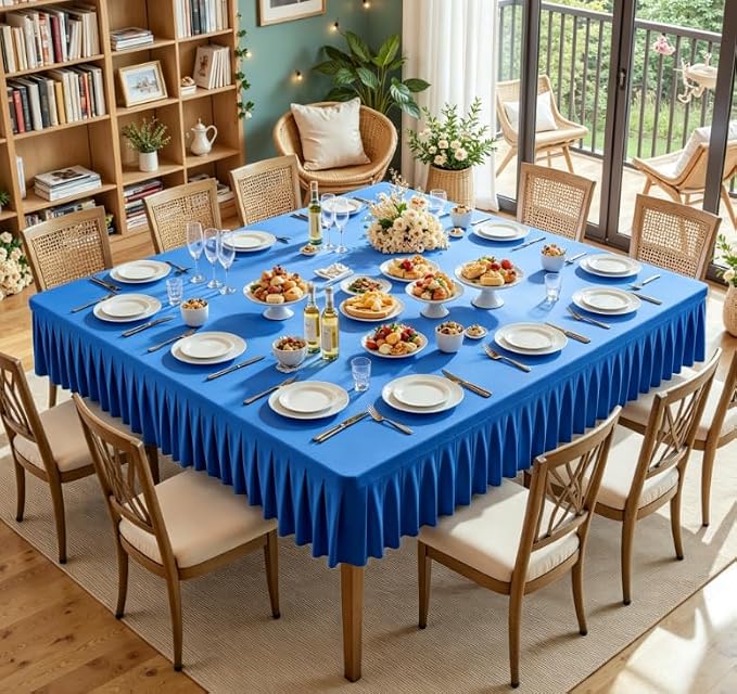 Shillance 60x60 Inch Royal Blue Spandex Square Tablecloth, Wrinkle Free Royal Blue Fitted Table Cloth for Square Tables,Washable Pleated Table Cover for Wedding Birthday Cocktail Party Buffet Dinner