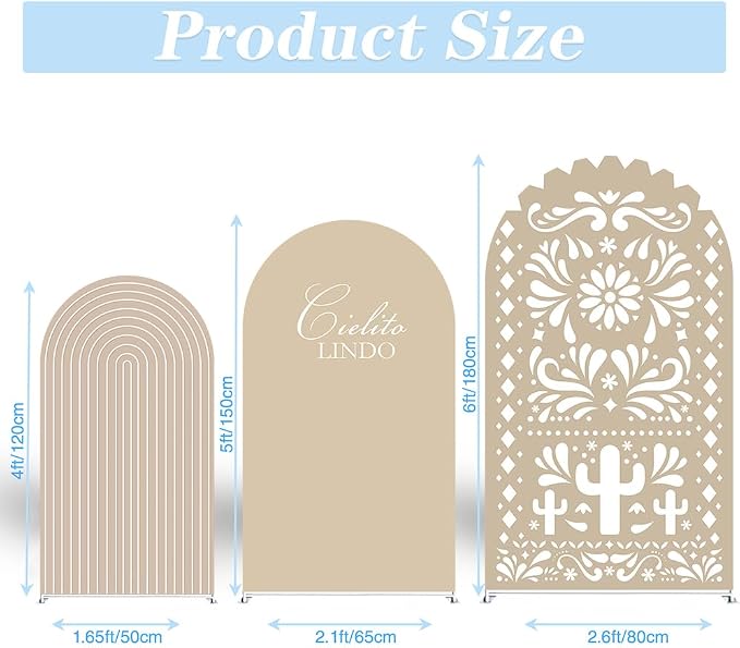 Set of 3 Arch Backdrop Cover Cielito Lindo Baby Shower Spandex Arch Fabric Cover for Mexican Bridal Wedding Birthday Party Decoration (4FT 5FT 6FT,Coffee)