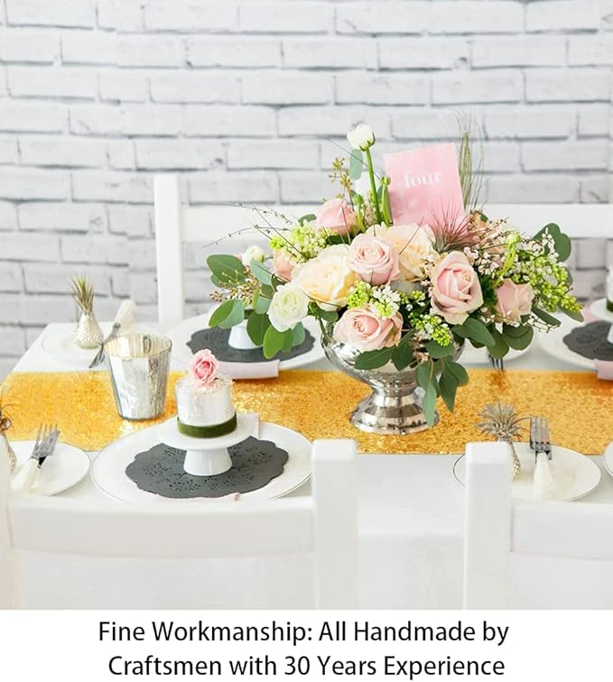 ShinyBeauty 15 Pack Gold Sequin Table Runners 12x108 inches Long - Sparkly Glitter Table Linens for Wedding, Party, and Elegant Events