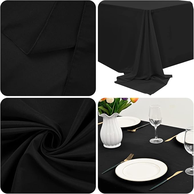 Fani 8 Packs 90 x 132 Inch Black Polyester Tablecloth, Rectangular, Wrinkle Resistant, For 6ft Tables, Formal & Casual Events