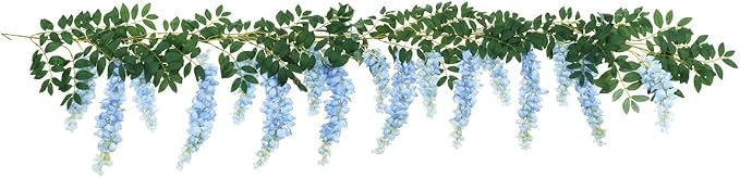 1pc/2pcs Encrypted Flower Vine Wisteria Artificial Flowers Garland,White Wisteria Hanging Flowers Flower Garland Decorations for Home Garden Outdoor Ceremony Wedding Arch Decoration (Blue, 1pc)