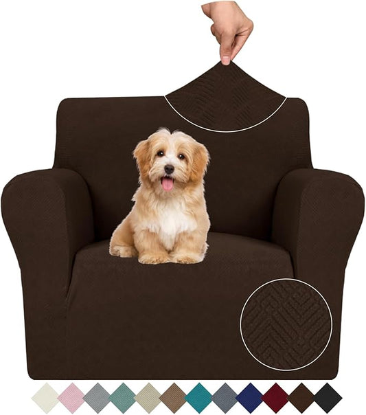 JIVINER Stretch Armchair Slipcovers, 1 Piece Chair Sofa Covers 1 Seater Couch Covers with Elastic Bottom for Kids, Pets (Small, Coffee Rhomb)