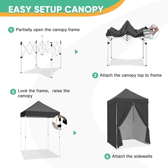 5x5 Pop Up Canopy Tent with Four Sidewalls, Instant Portable Beach Canopy, Outdoor Tent with Carry Bag for Camping, Sports, Tailgating, Events, Gray