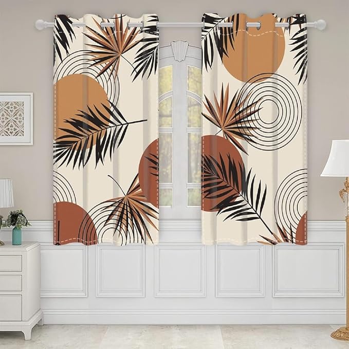 Mid Century Abstract Blackout Window Curtains Boho Sun Palm Leaves Modern Abstract Geometric Art Kitchen Curtains Boho Window Treatment Sets Living Room Bedroom Home Decor,21x45 inch,2 Panels