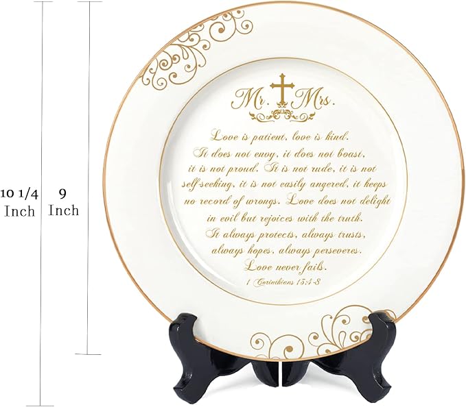 Urllinz Best Anniversary Wedding Gifts for Couples Unique 2026 - Mr and Mrs Plate with 24k Gold Foil Decorations, Newlywed Bridal Shower Engagement Gift for Her Him, Ceramic 9"