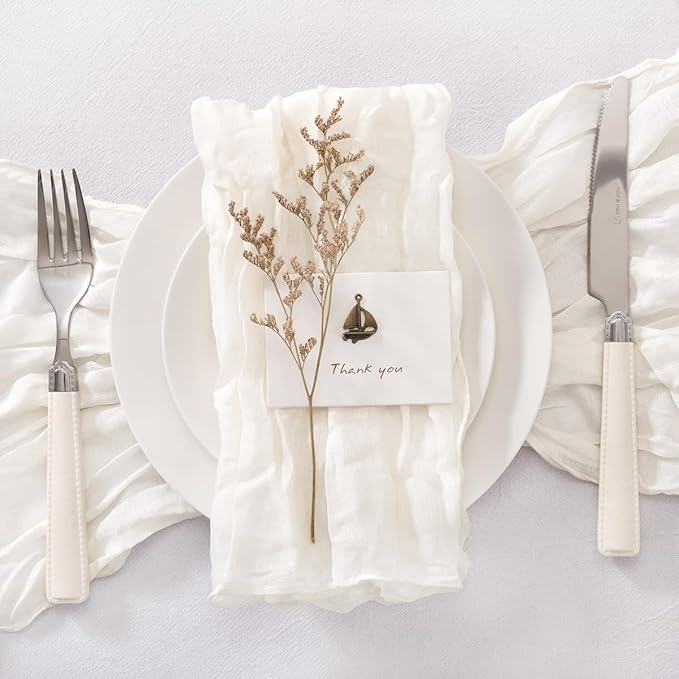 20 Pack Ivory Cheesecloth Napkins Washable White Spring Summer Cloth Napkins Set of 20 Bulk 21x21 Inches for Dinner Wedding Baby Bridal Shower Birthday Party Table Decor