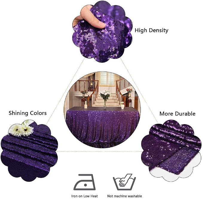 Juya Delight 60" x 102" Purple Rectangle Sequin Tablecloth for Party Dinner Banquet Festival Wedding Anniversary Exhibition Dessert Table