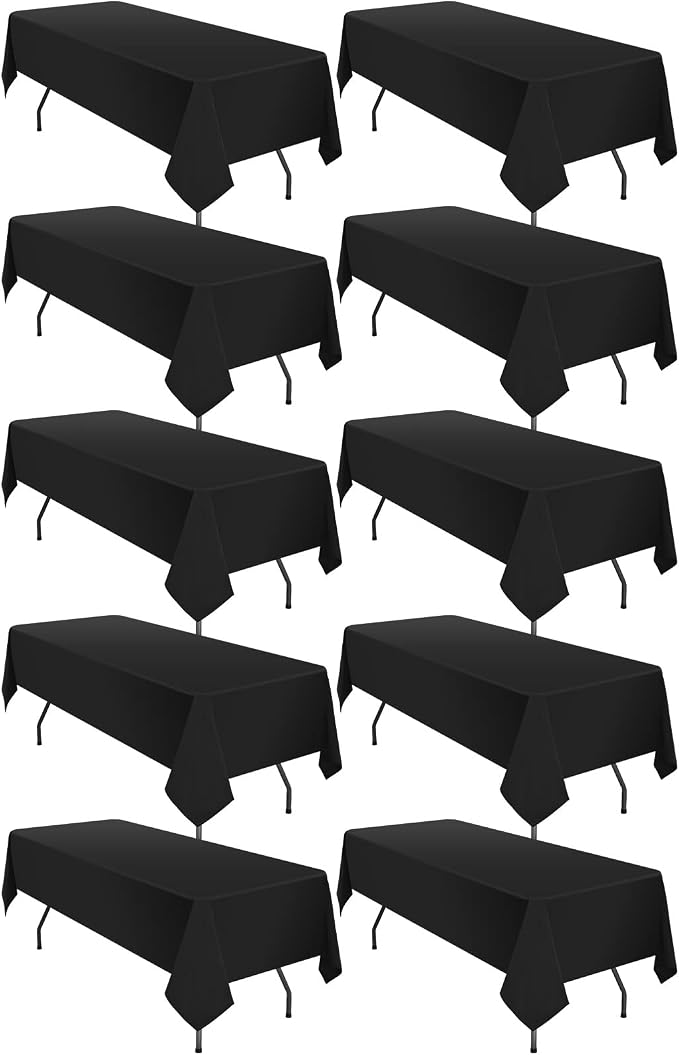 fani 10 Pack 60 x 102 Inch Tablecloth, Black Tablecloth for 6 Feet Rectangle Tables, Stain and Wrinkle Resistant Washable Fabric Table Cloth for Wedding Party Dining Table Buffet Parties and Camping