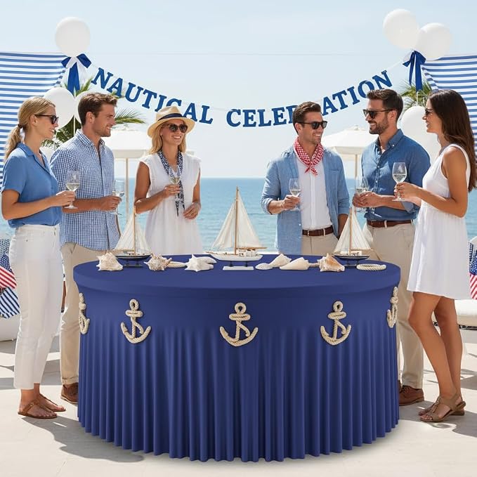 4 Pack Royal Blue 72 inch Round Spandex Tablecloth, Wrinkle-Free Stretchy Fitted 6FT Round Tables,Elastic Edge with Skirt,Washable Table Cloths for Wedding Banquet Party Birthday Buffet