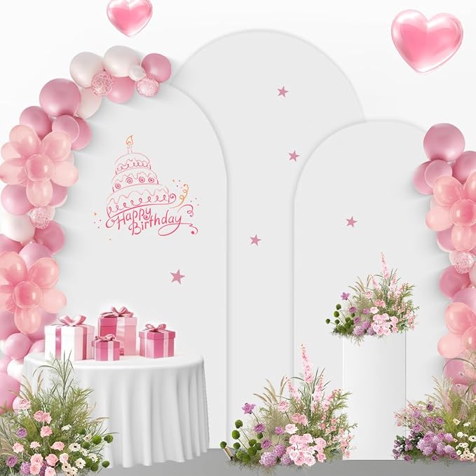 SuuWoee Arch Backdrop Stand Set of 3 With Cover (7.2FT+6FT+5FT),Gold Metal Wedding Arch Balloon Stand With Cover for Birthday Party Baby Shower Graduation Ceremony Decoration