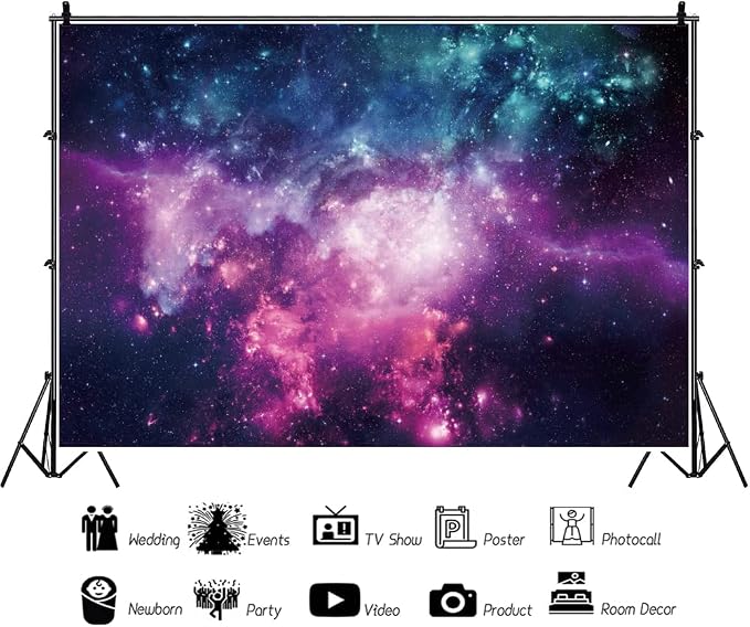 Laeacco Galaxy Backdrop 10x7FT Starry Night Sky Outer Space Photography Background Universe Nebula Backdrop Newborn Baby Shower Birthday Party Decoration Banner Portrait Photo Booth