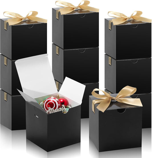 DOYIDE 20 Pack Small Gift Boxes, 6x6x6 Inch Black Elegant Paper Boxes with Ribbons, Christmas Gift Box Crafting, Wedding Party Favor, Cupcake, Candy, Bridesmaids Proposal Box