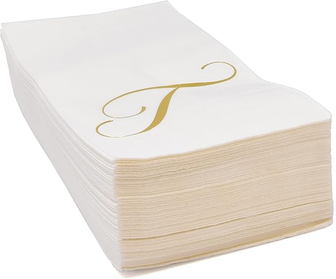 T Monogram Guest Napkins 100 Pack Initial Letter Personalized Napkins Paper Disposable Bathroom Towels Wedding Party Table Decor Supplies