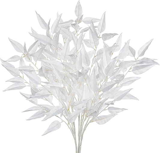 DILATATA Faux White Eucalyptus Stems – 32” Artificial Willow Leaves, 5 Pcs Long White Eucalyptus Branches for DIY Bouquets, Centerpieces, Shower & Wedding Decorations