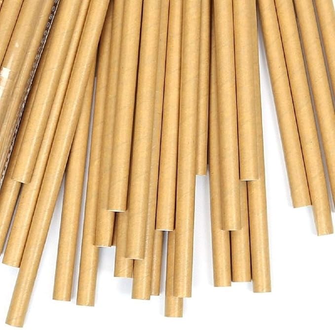 GDMINLO 100 Pack Kraft Paper Straws Biodegradable co-Friendly Drinking Bulk for Party Supplies, Bridal/Baby Shower, Birthday, Mixed Drinks, Weddings, Restaurant, Food Service