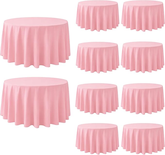 10 Pack Pink Round Tablecloth 120 Inch Round Table Cloth Wrinkle Resistant Pink Tablecloth Washable and Reusable Polyester Fabric Table Covers for Banquet Wedding Party Dining Buffet