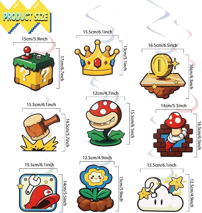 Game Bro Theme Birthday Party Decorations Set, Banner, Balloons, Hanging Swirls, Cake Toppers Colorful Graphics for Gaming Fans Game Theme Birthdays and Adventures