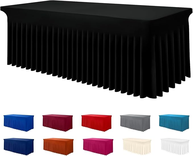 Smiry Spandex Tablecloth, Elastic Fitted Stretch Tablecloth for 8FT Rectangle Tables, Waterproof Washable Table Cover Skirt for Outdoor, Wedding, Banquet & Parties (Black, 96Lx36Wx30H Inch)