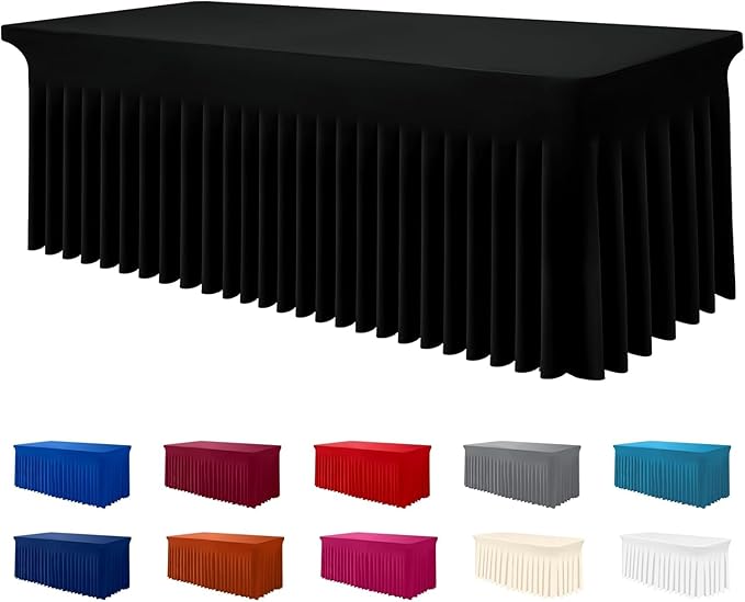 Smiry Spandex Tablecloth, Elastic Fitted Stretch Tablecloth for 6FT Rectangle Tables, Waterproof Washable Table Cover Skirt for Outdoor, Wedding, Banquet & Parties (Black, 72Lx18Wx30H Inch)