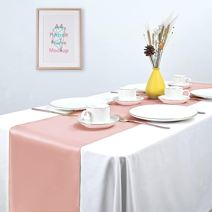 Pesonlook 15 Pack Rose Gold Satin Table Runners for Wedding 12 x 108 Inch Long Table Runners for Rectangle Round Tables,Smooth Table Runner Birthday Party Banquets Decoration