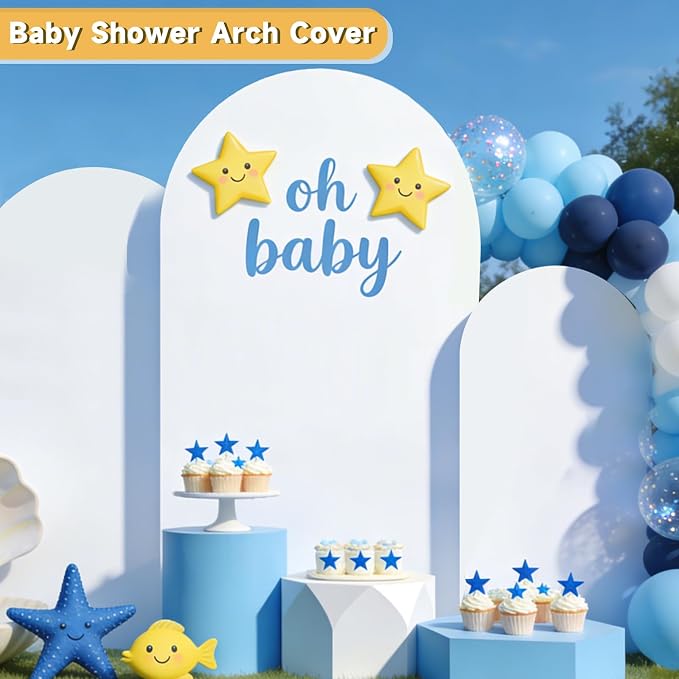 Hemmotop White Arch Cover Set of 3-6ft/ 5ft/ 4ft Arch Covers Stretchy Backdrop, 3-Piece Spandex Arched Stand Background Covers for Baby Shower Birthday Party