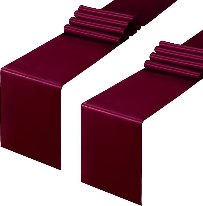 Horbaunal 2 Pack Burgundy Satin Table Runner 12 x 108 Inch, Smooth Table Runners for Wedding Banquets Birthday Party
