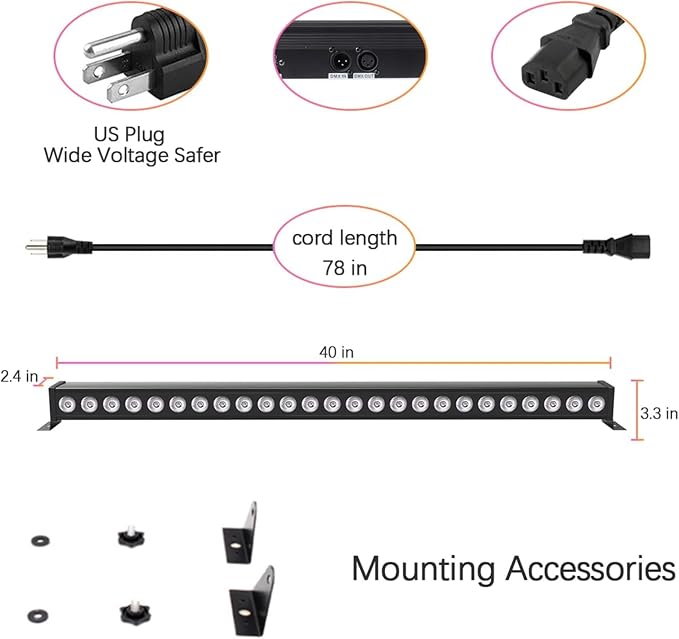 Led Stage Lights Bar,72W 24LEDs RGB Dj Strobe Party Lights Bar 3 in 1 Wall Washer Light Indoor with DMX Control AutoPlay Sound Activated Color Changing for Church Christmas Wedding Dance (4)