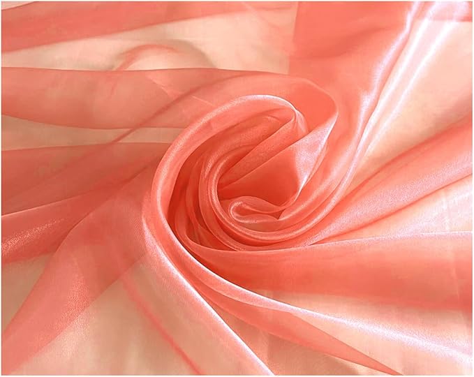 MDS Pack of 25 Yard Sheer Organza Fabric for Wedding Party Home Event Banquet Decorations, Backdrop Curtain Craft Dress Sewing Fashion DIY Crystal Organza Tulle Fabric Bolt 44” Wide - Light Orange