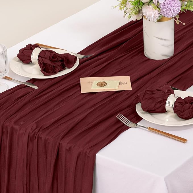 MLMC 24 Pack Cheesecloth Napkins Wedding Napkins 21"x21" Boho Reusable Napkins in Bulk for Wedding Bridal Baby Shower Events Table Decor Burgundy