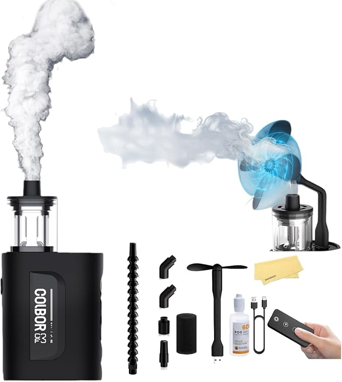 COLBOR CF3 Fog Machine 30W Portable Fog Machine Mini Fogger for Photography with 60° Tilt-Protection for Outdoor Party Cosplay Halloween Rechargeable Smoke Machine Fog